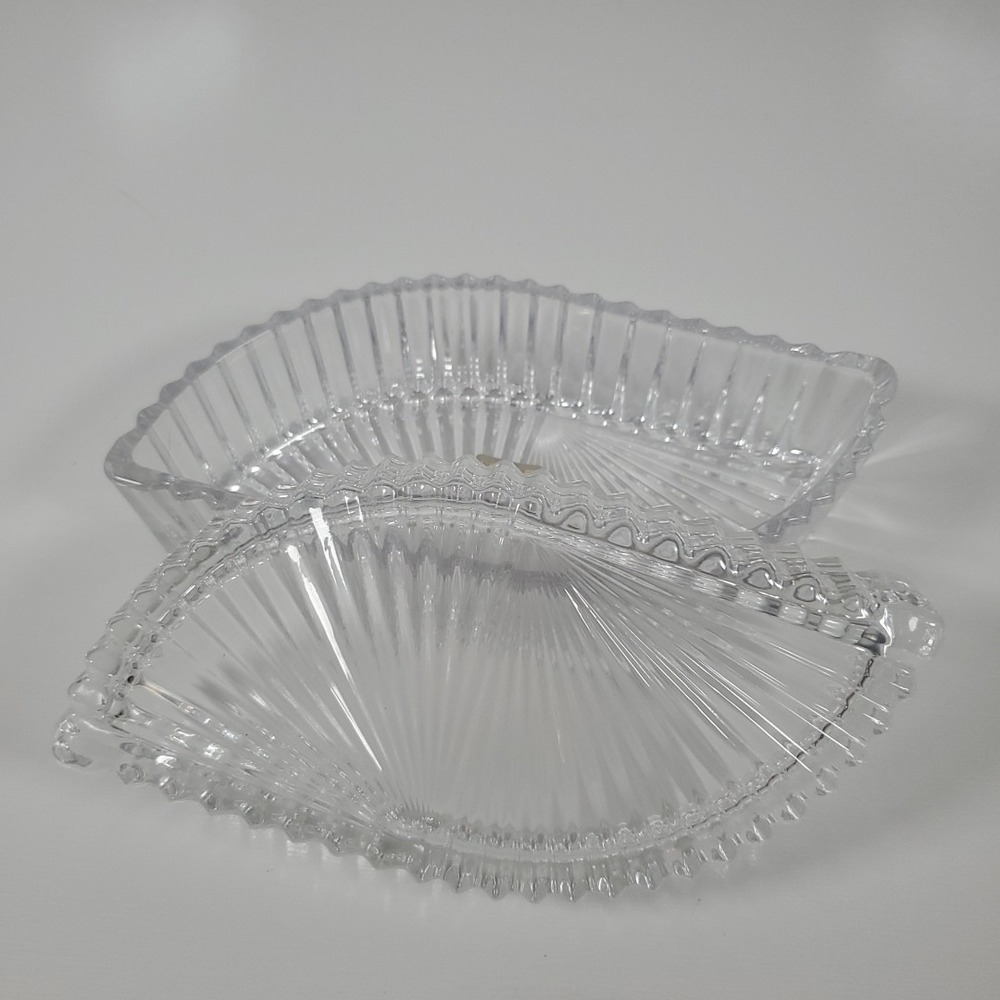 Mikasa Diamond Fire Crystal Glass Covered Trinket Box Leaf Shape